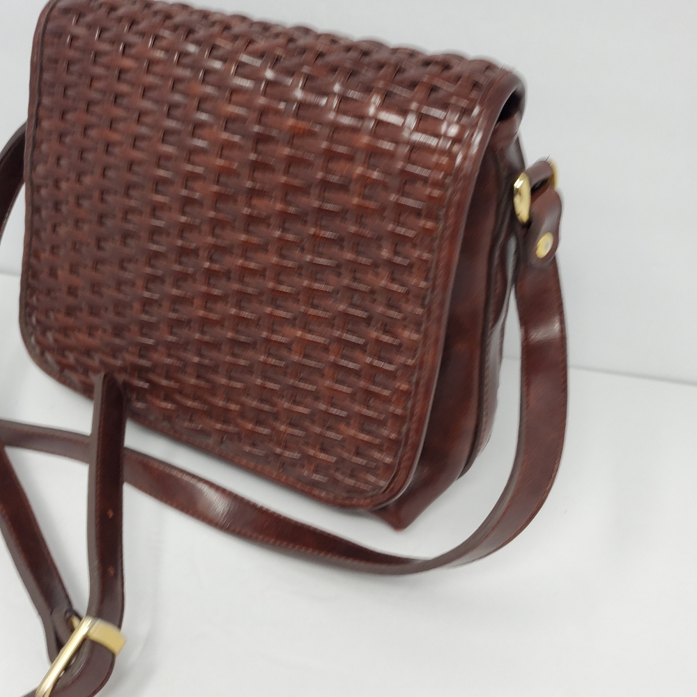 Woven Leather Crossbody Bag - Brown